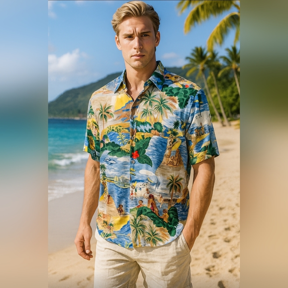 Rey Spooner Luau Hawaiian Short Sleeve Shirt Size XL Rayon tropical Cruisewear *
